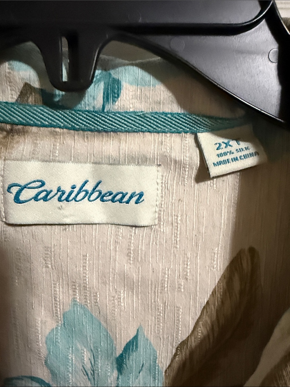 Caribbean Cream Floral Short-Sleeve Camp Shirt with Aqua and Olive Print - 2XT - Picture 2 of 2